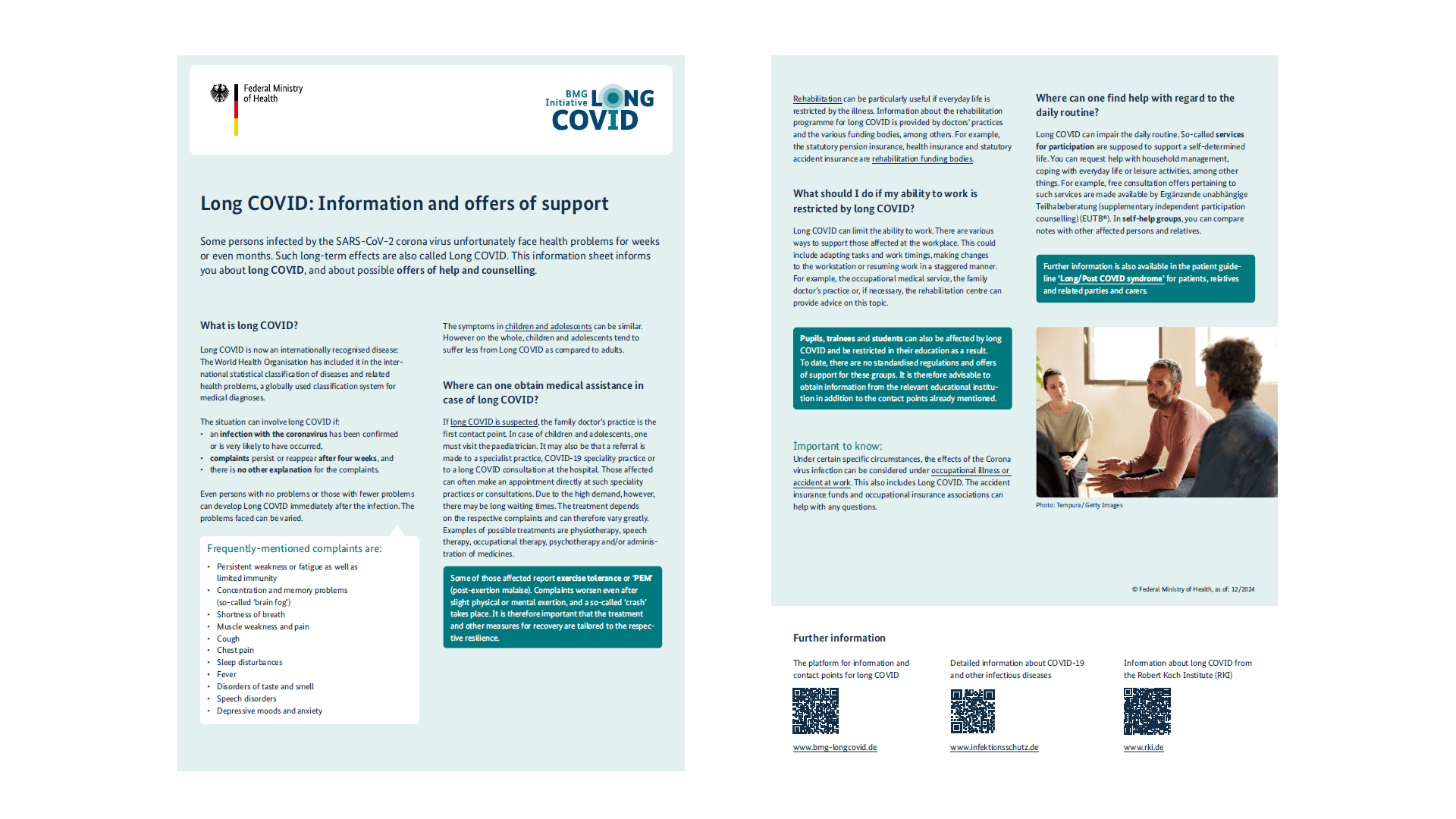 The graphic shows the leaflet on information and support services for Long COVID.