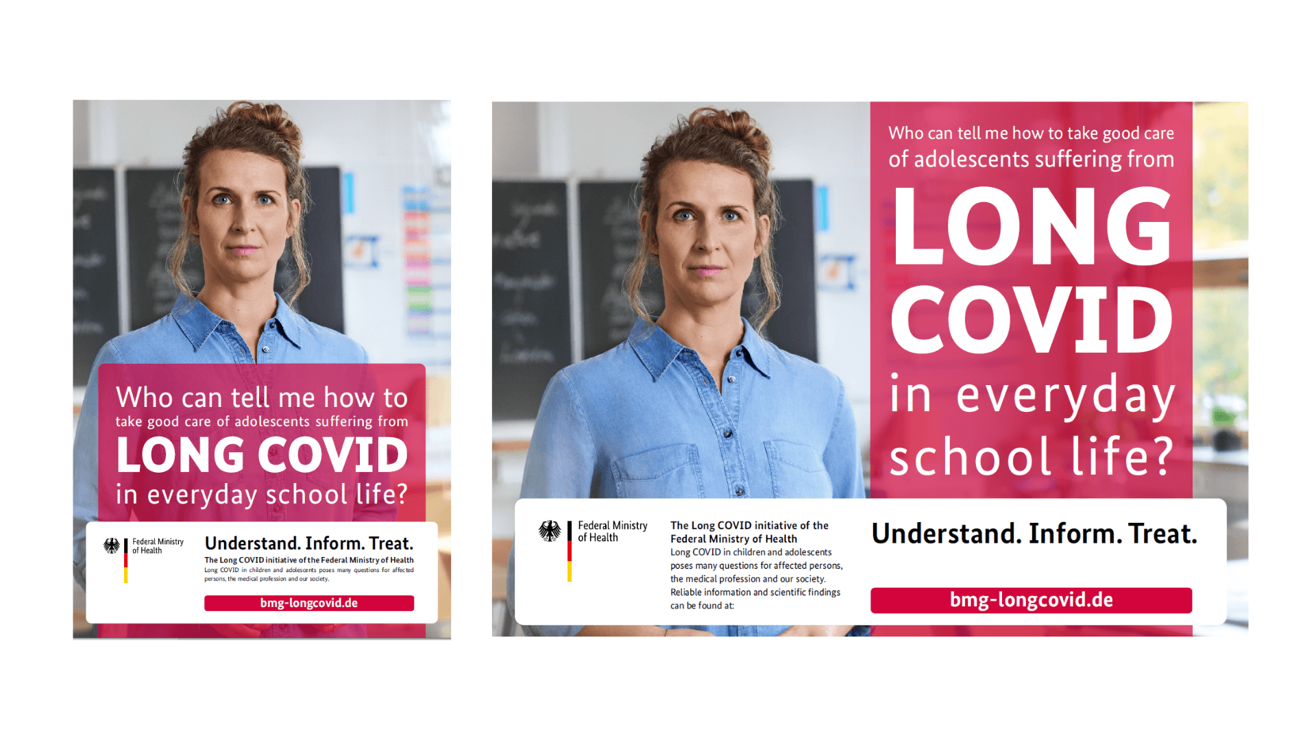 The graphic shows one of the three campaign motifs. It shows a teacher in a classroom.